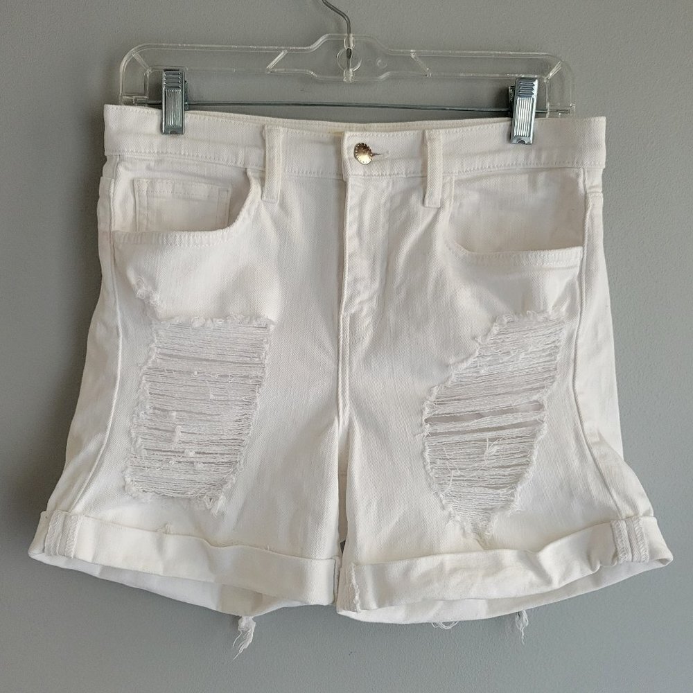 L'Agence Women's White Balboa Distressed Denim Roll Cuff Shorts Size 25